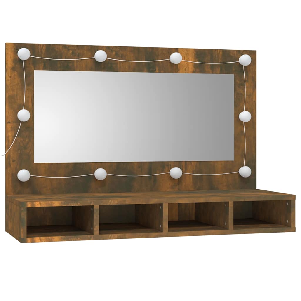 Mirror Cabinet with LED Smoked Oak 90x31,5x62 cm