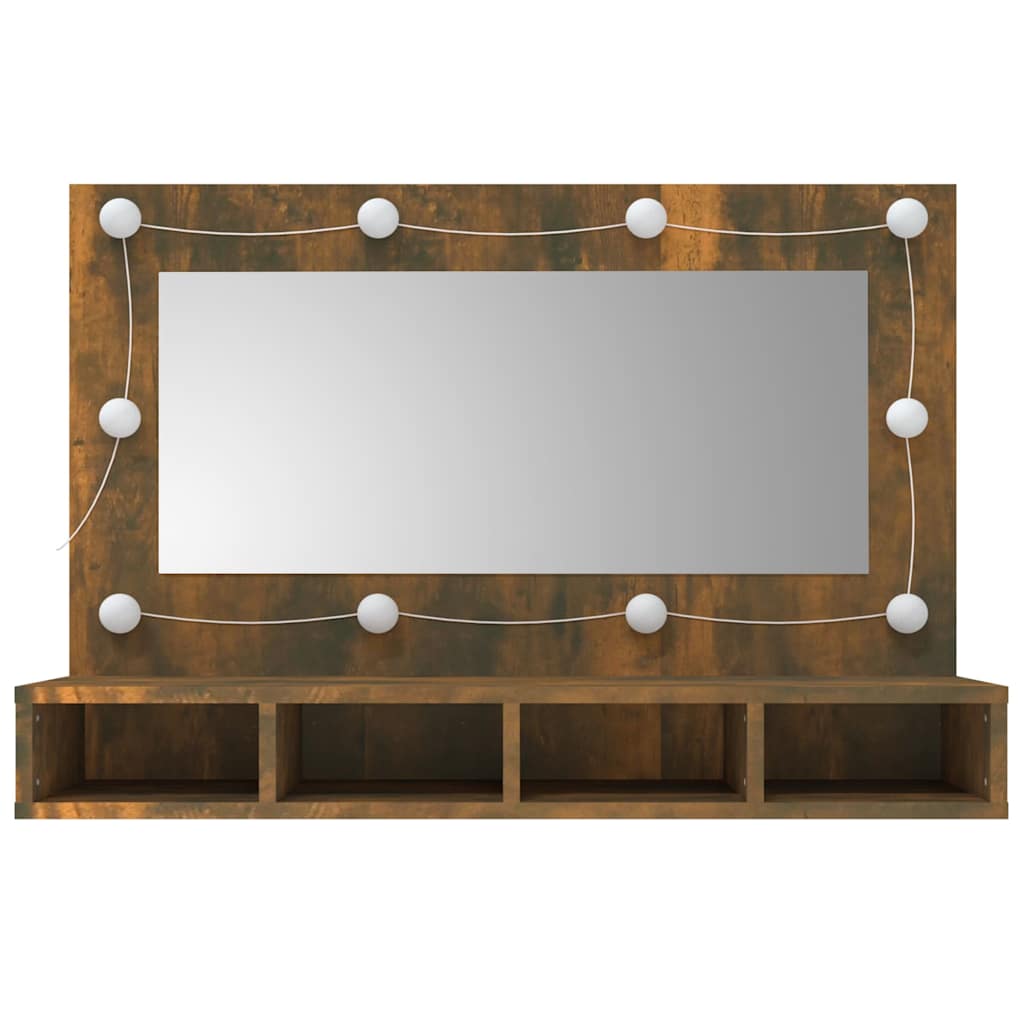 Mirror Cabinet with LED Smoked Oak 90x31,5x62 cm