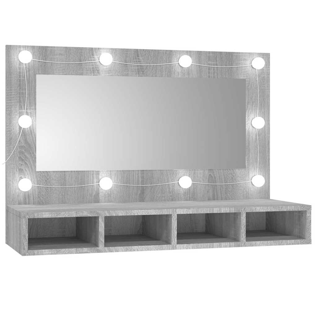 Mirror Cabinet with LED Grey Sonoma 90x31,5x62 cm