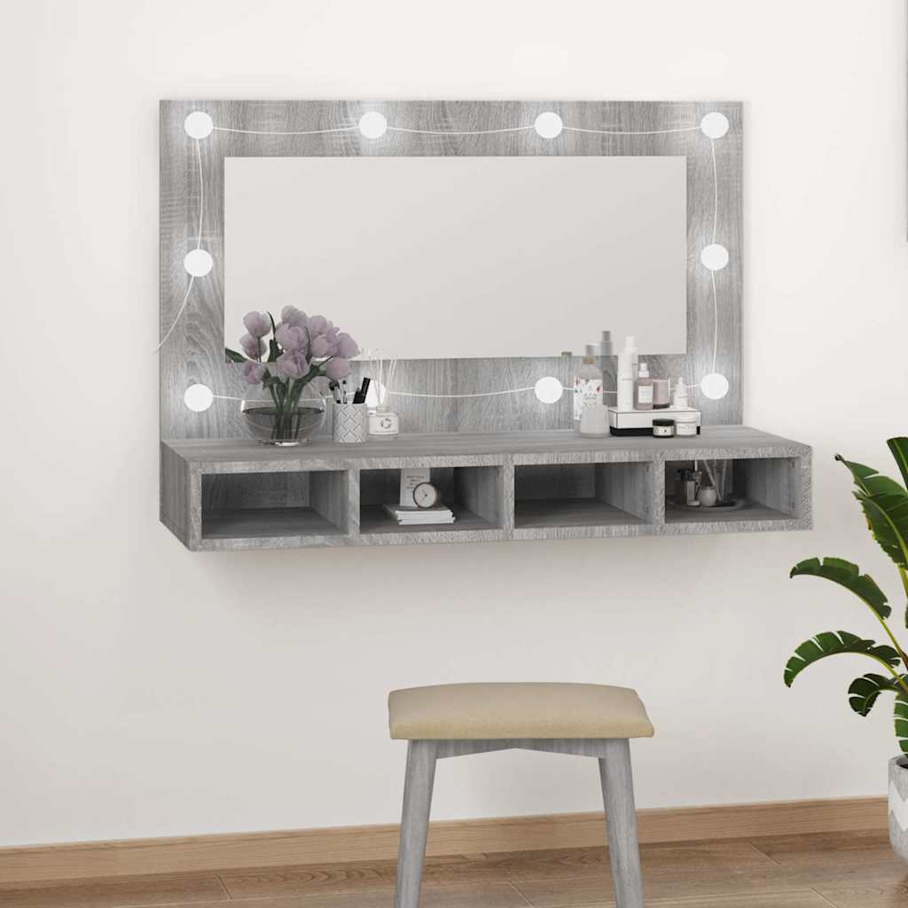 Mirror Cabinet with LED Grey Sonoma 90x31,5x62 cm