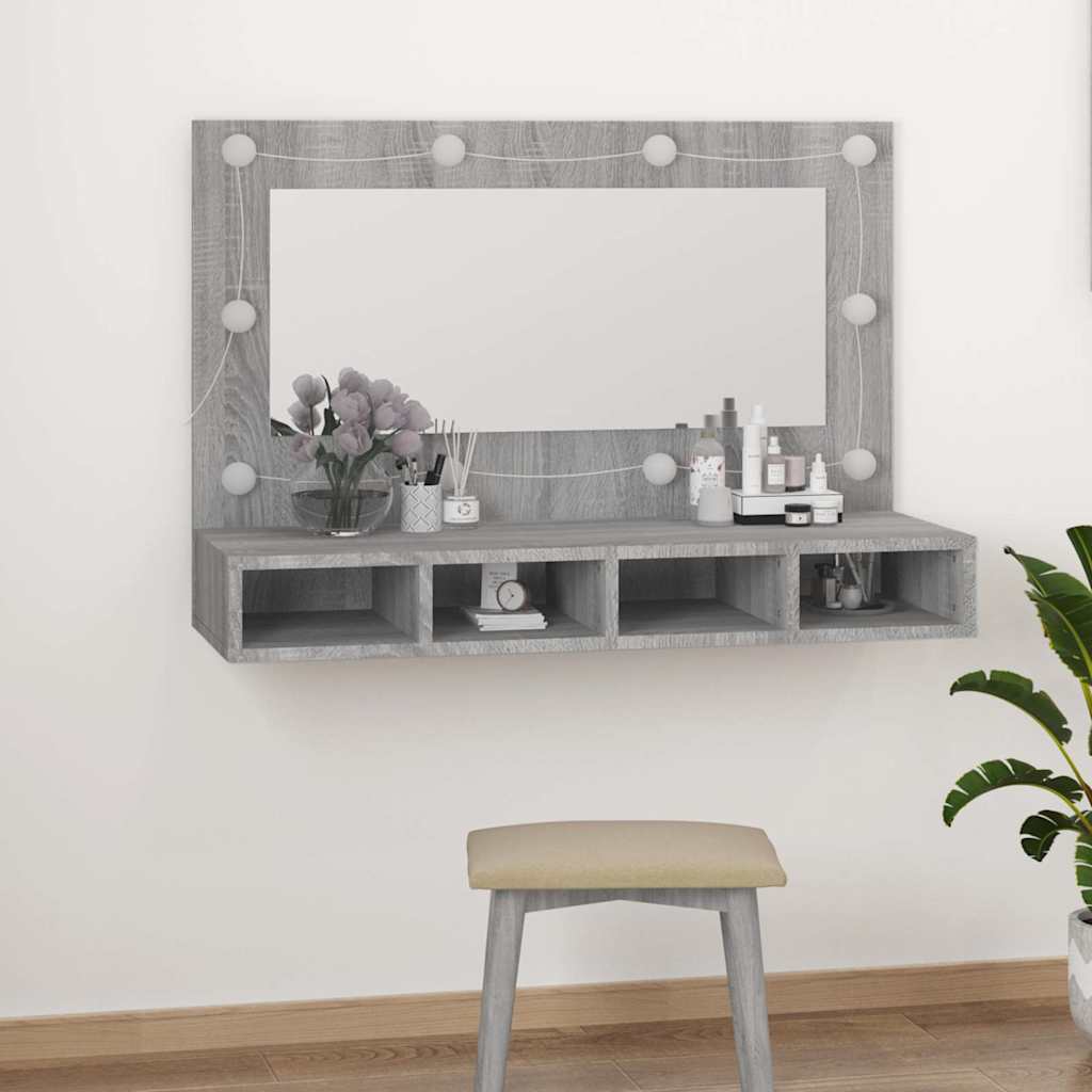 Mirror Cabinet with LED Grey Sonoma 90x31,5x62 cm
