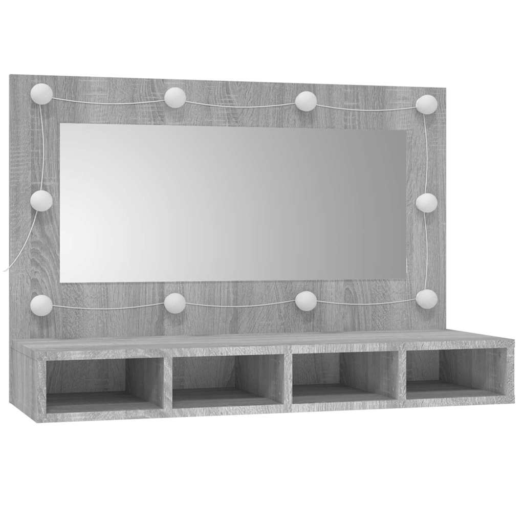 Mirror Cabinet with LED Grey Sonoma 90x31,5x62 cm