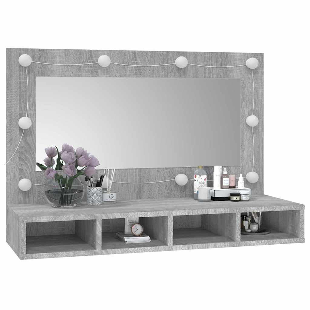 Mirror Cabinet with LED Grey Sonoma 90x31,5x62 cm