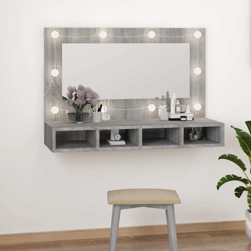 Mirror Cabinet with LED Grey Sonoma 90x31,5x62 cm