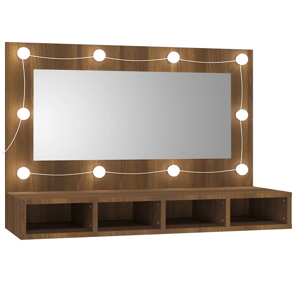 Mirror Cabinet with LED Brown Oak 90x31,5x62 cm