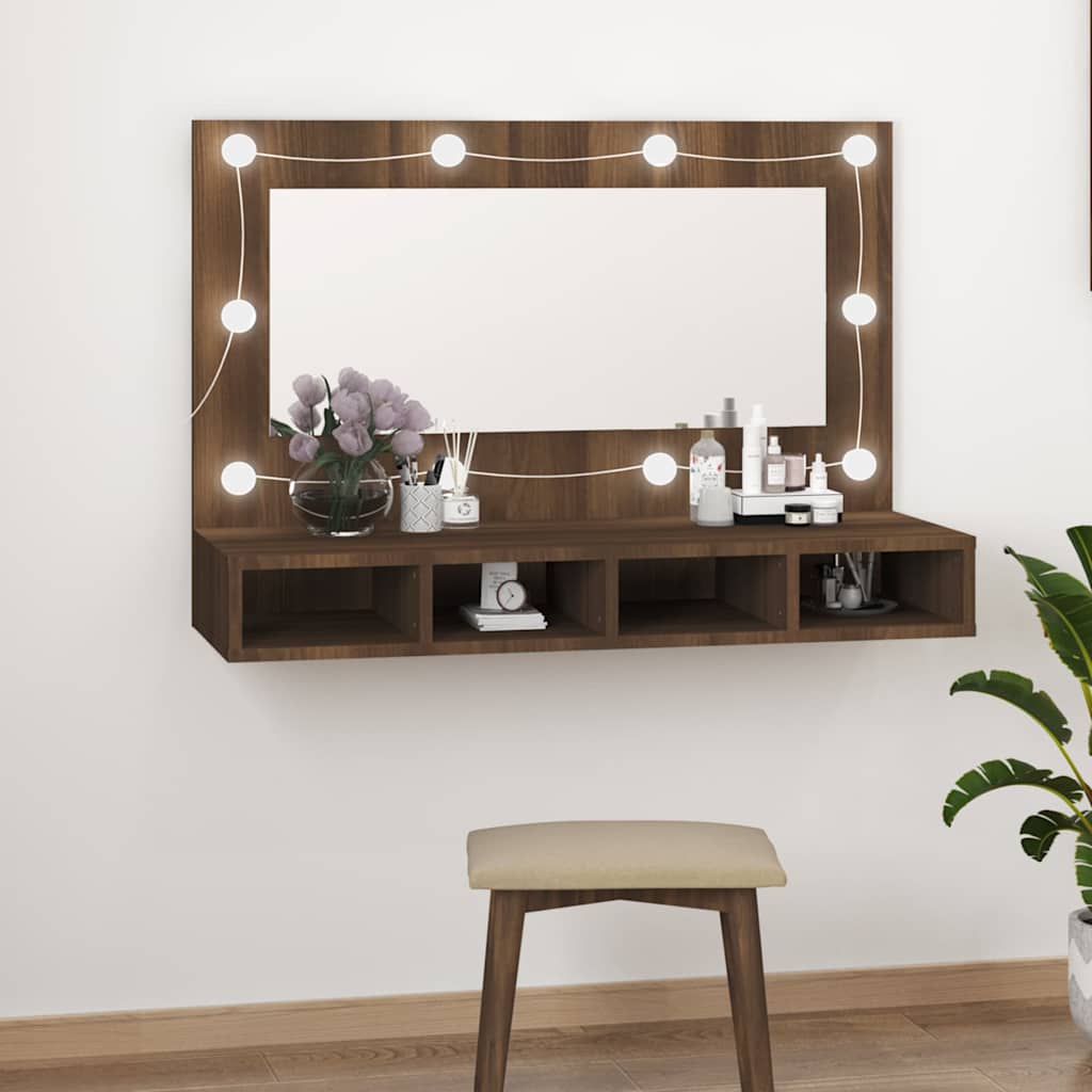 Mirror Cabinet with LED Brown Oak 90x31,5x62 cm