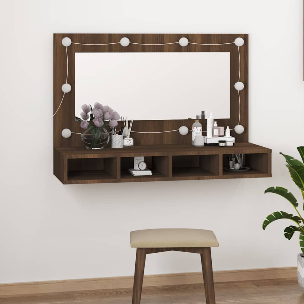 Mirror Cabinet with LED Brown Oak 90x31,5x62 cm