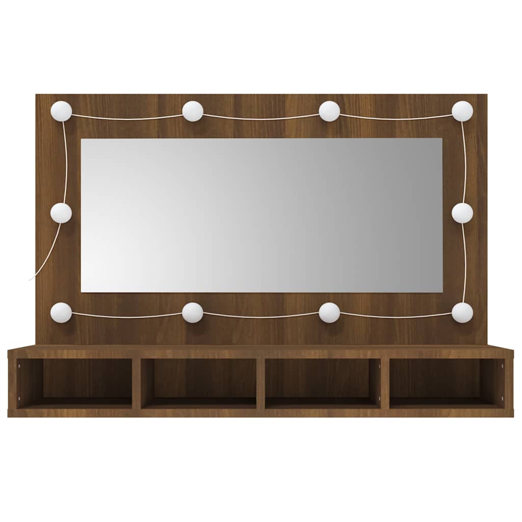 Mirror Cabinet with LED Brown Oak 90x31,5x62 cm