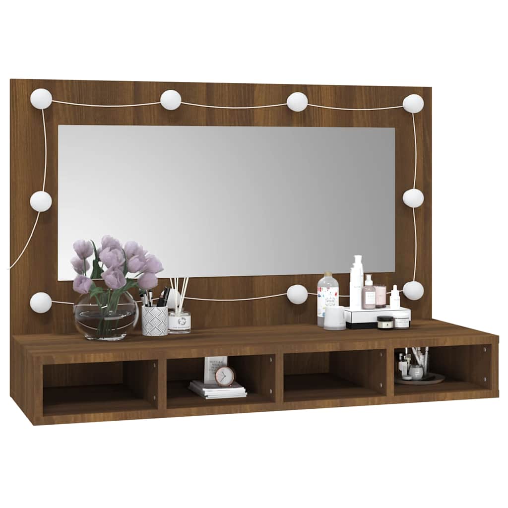 Mirror Cabinet with LED Brown Oak 90x31,5x62 cm