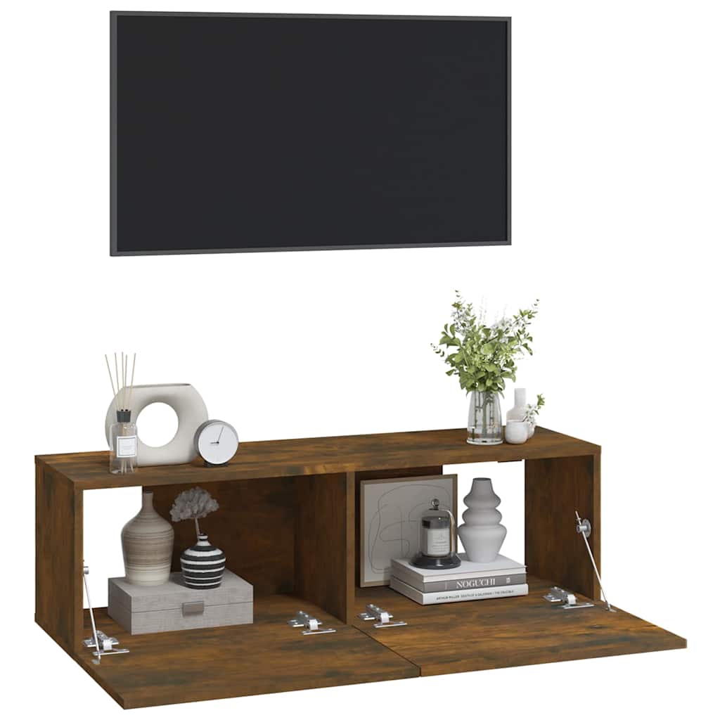 2 Piece Wall-mounted TV Cabinet Set Smoked Oak 100x30x30 cm Engineered Wood