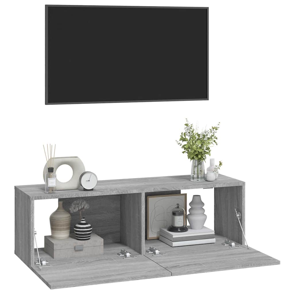 2 Piece Wall-mounted TV Cabinet Set Grey Sonoma 100x30x30 cm Engineered Wood