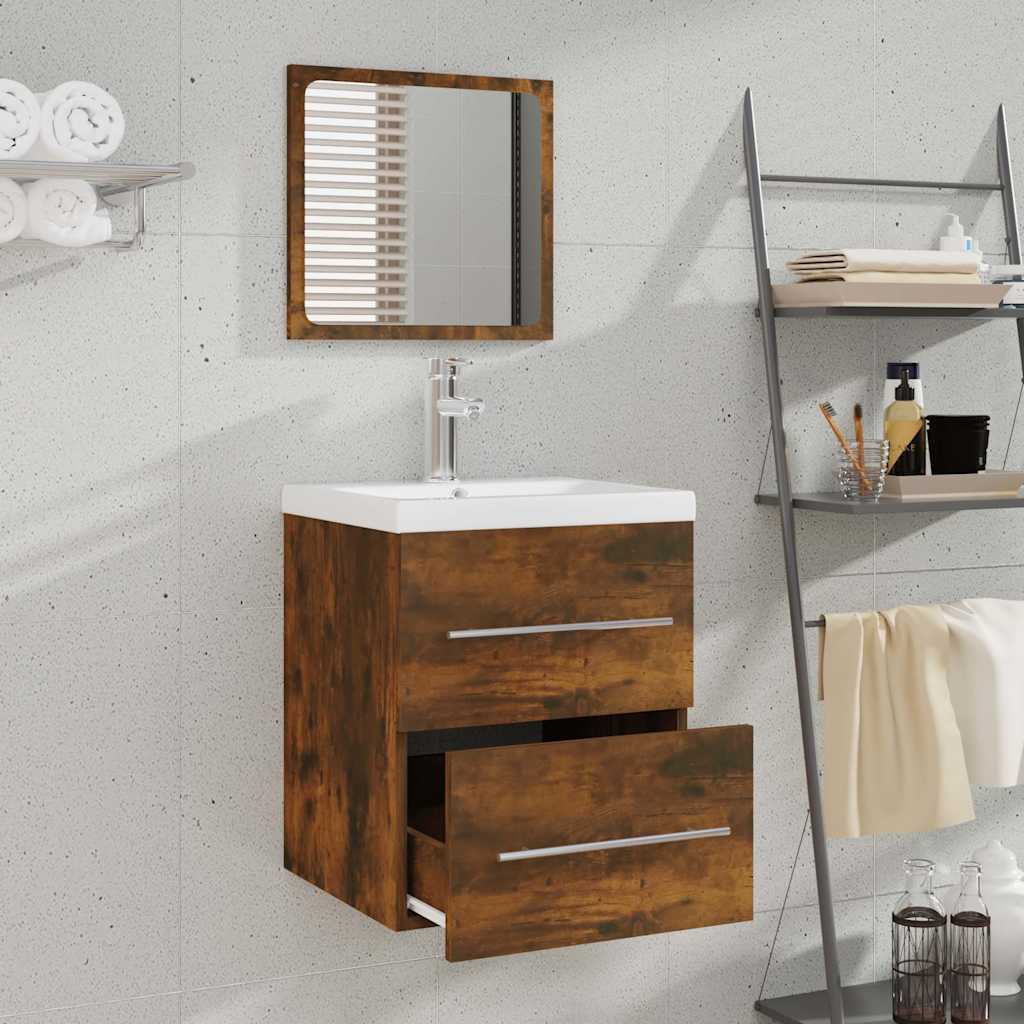 Bathroom Cabinet with Mirror Smoked Oak 41x38,5x48 cm