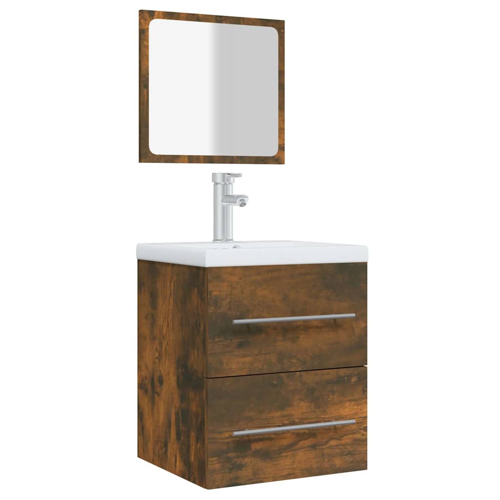 Bathroom Cabinet with Mirror Smoked Oak 41x38,5x48 cm