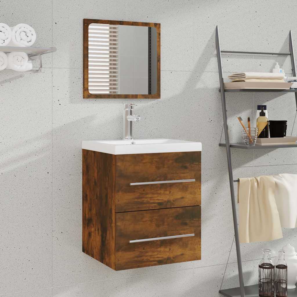 Bathroom Cabinet with Mirror Smoked Oak 41x38,5x48 cm