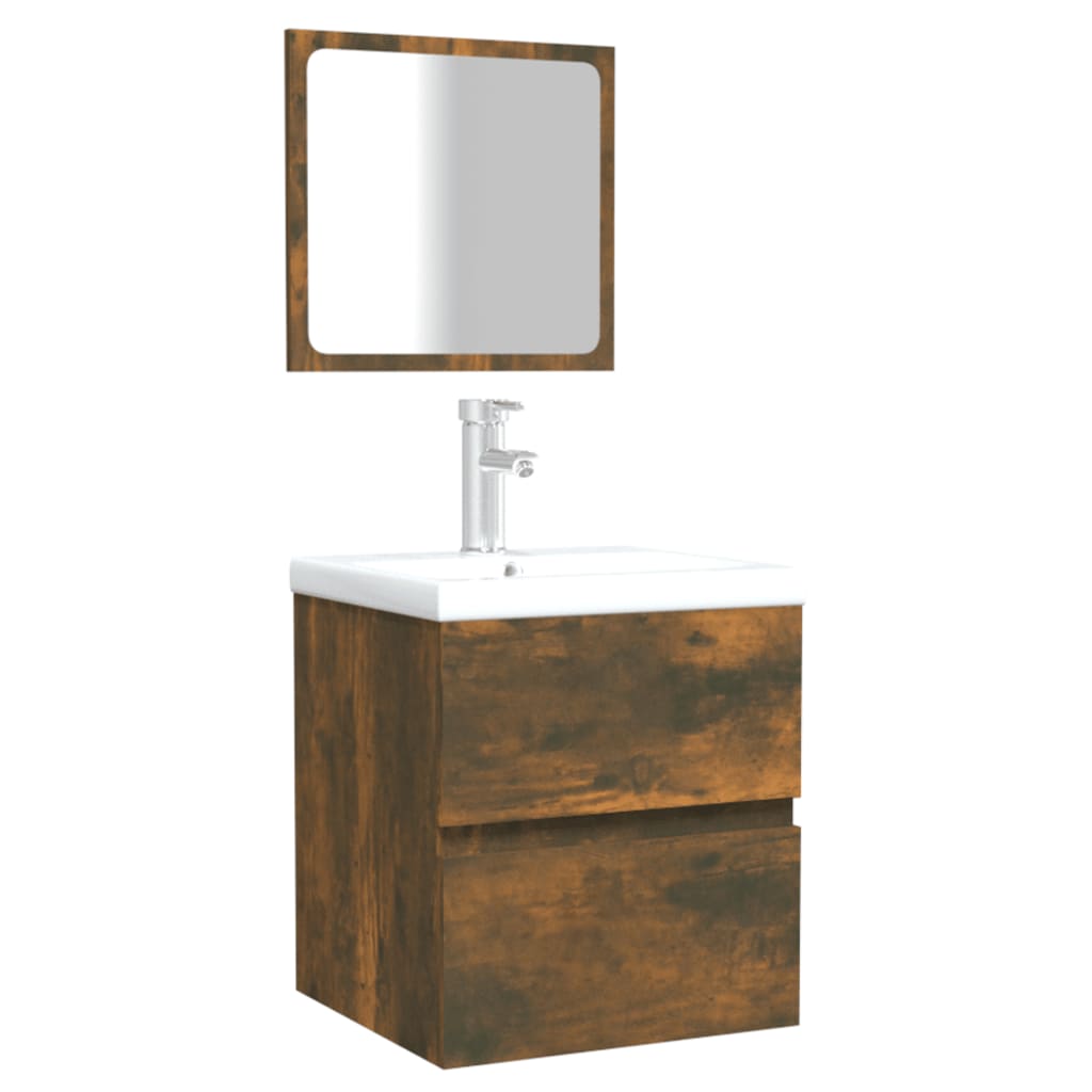 vidaXL Bathroom Cabinet with Mirror Smoked Oak Engineered Wood