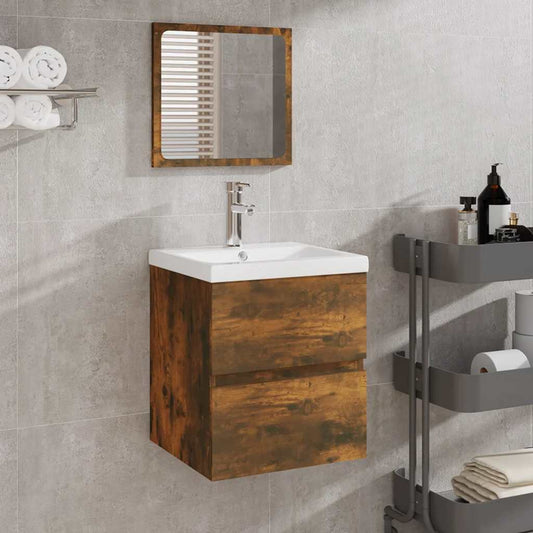 vidaXL Bathroom Cabinet with Mirror Smoked Oak Engineered Wood