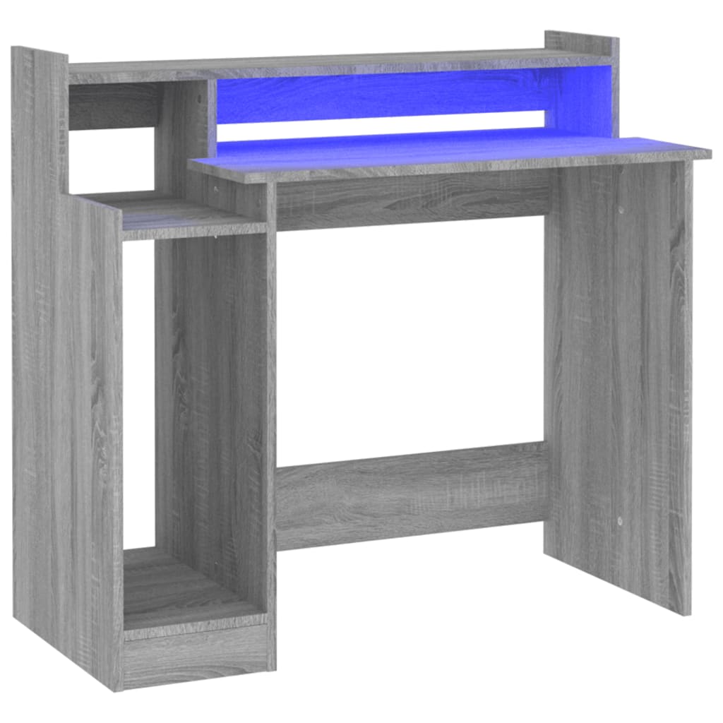 Bureau avec lumières LED Gris Sonoma 97x45x90 cm Bois d'ingénierie