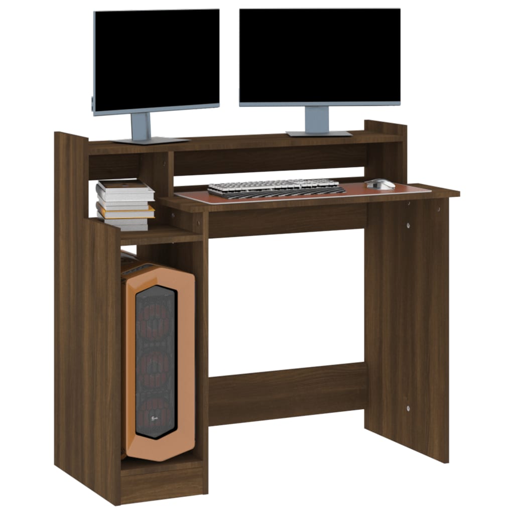 vidaXL Desk with LED Lights Brown Oak 97x45x90 cm Engineered Wood