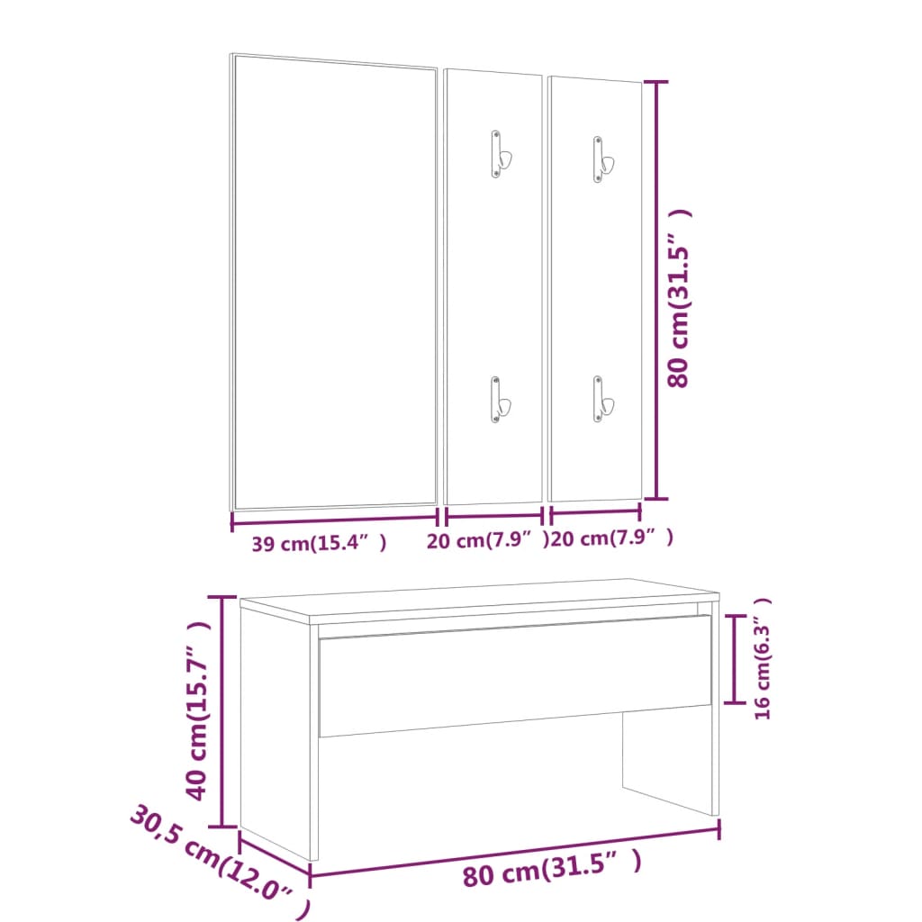 vidaXL Hallway Furniture Set Smoked Oak Engineered Wood