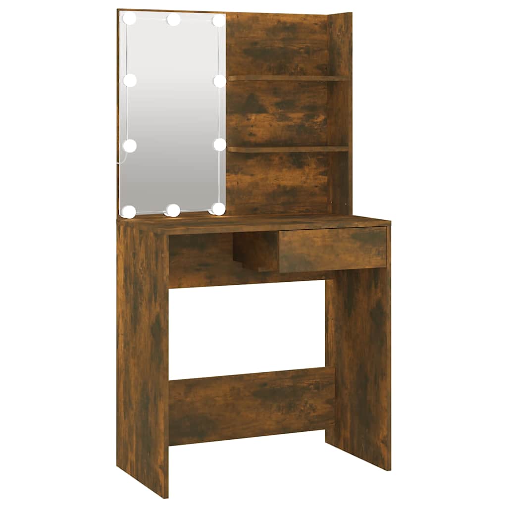 Dressing Table with LED Brown Oak 74,5x40x141 cm