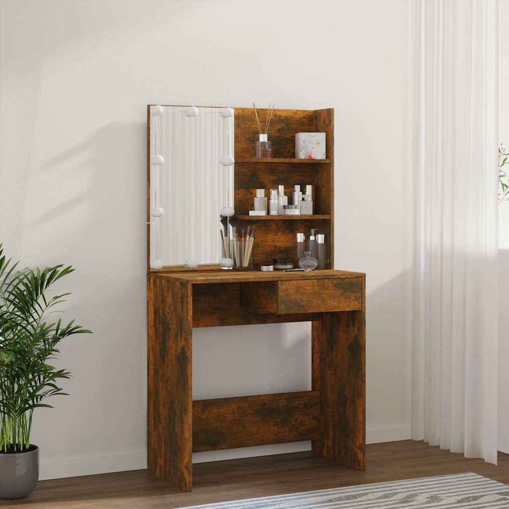 Dressing Table with LED Brown Oak 74,5x40x141 cm
