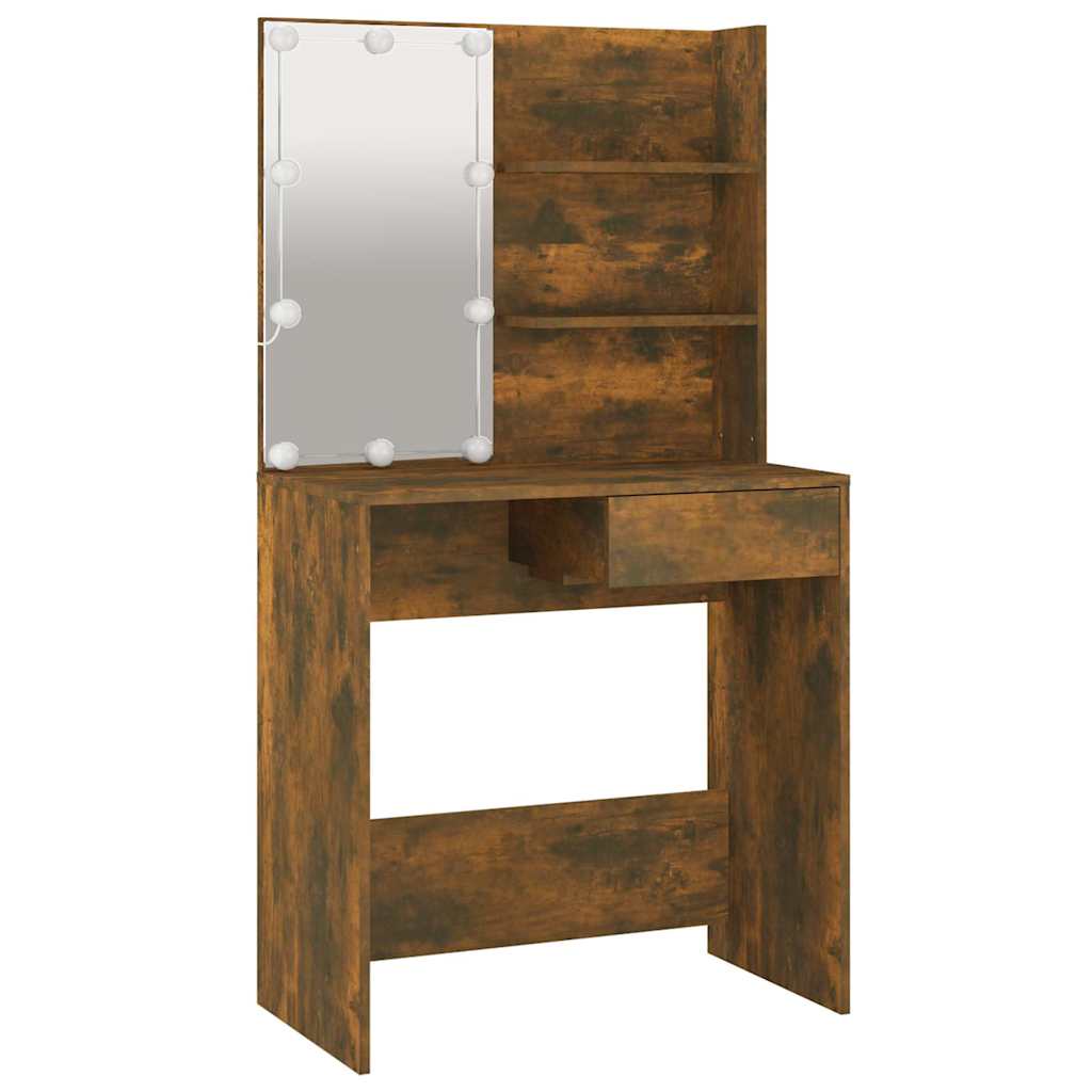 Dressing Table with LED Brown Oak 74,5x40x141 cm