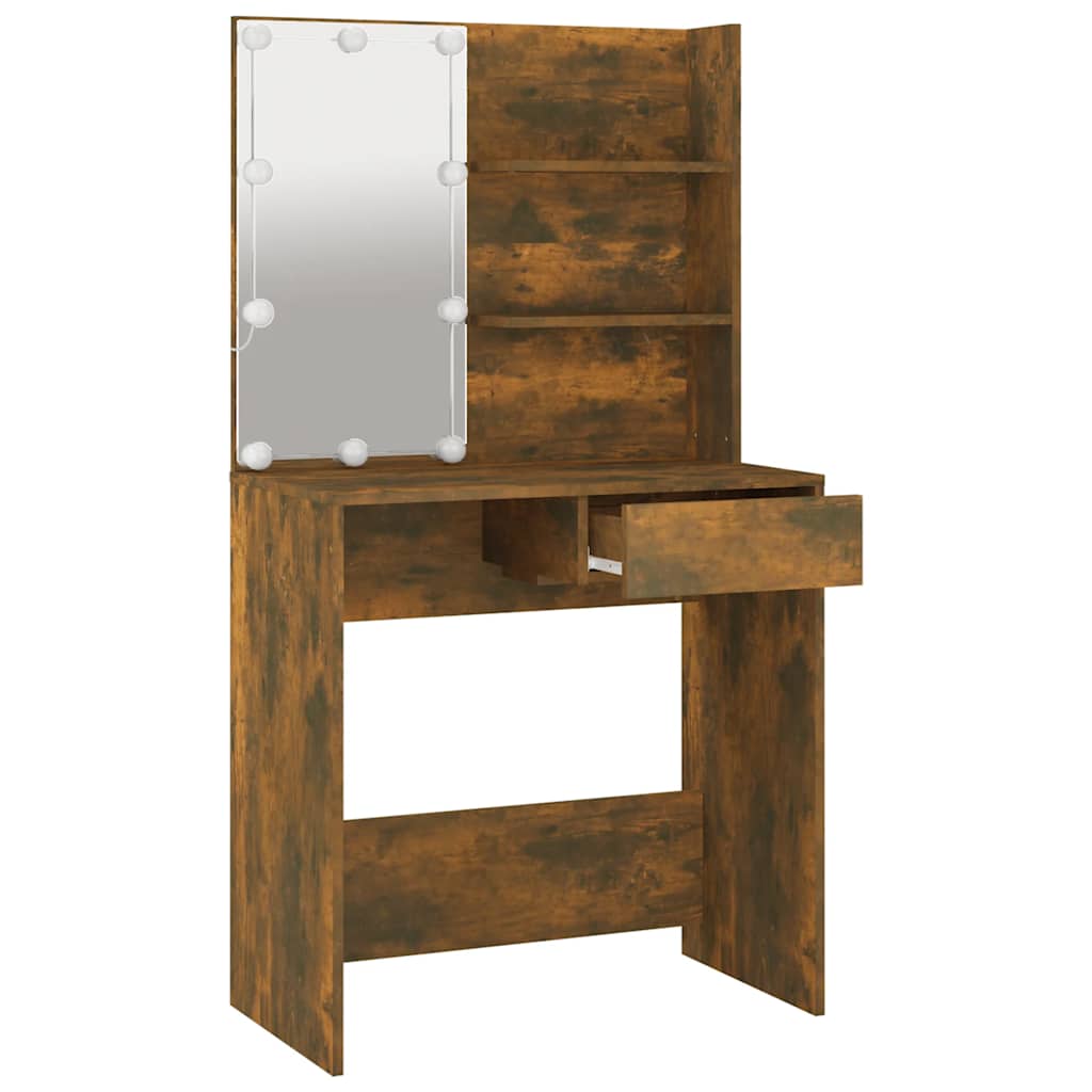 Dressing Table with LED Brown Oak 74.5x40x141 cm