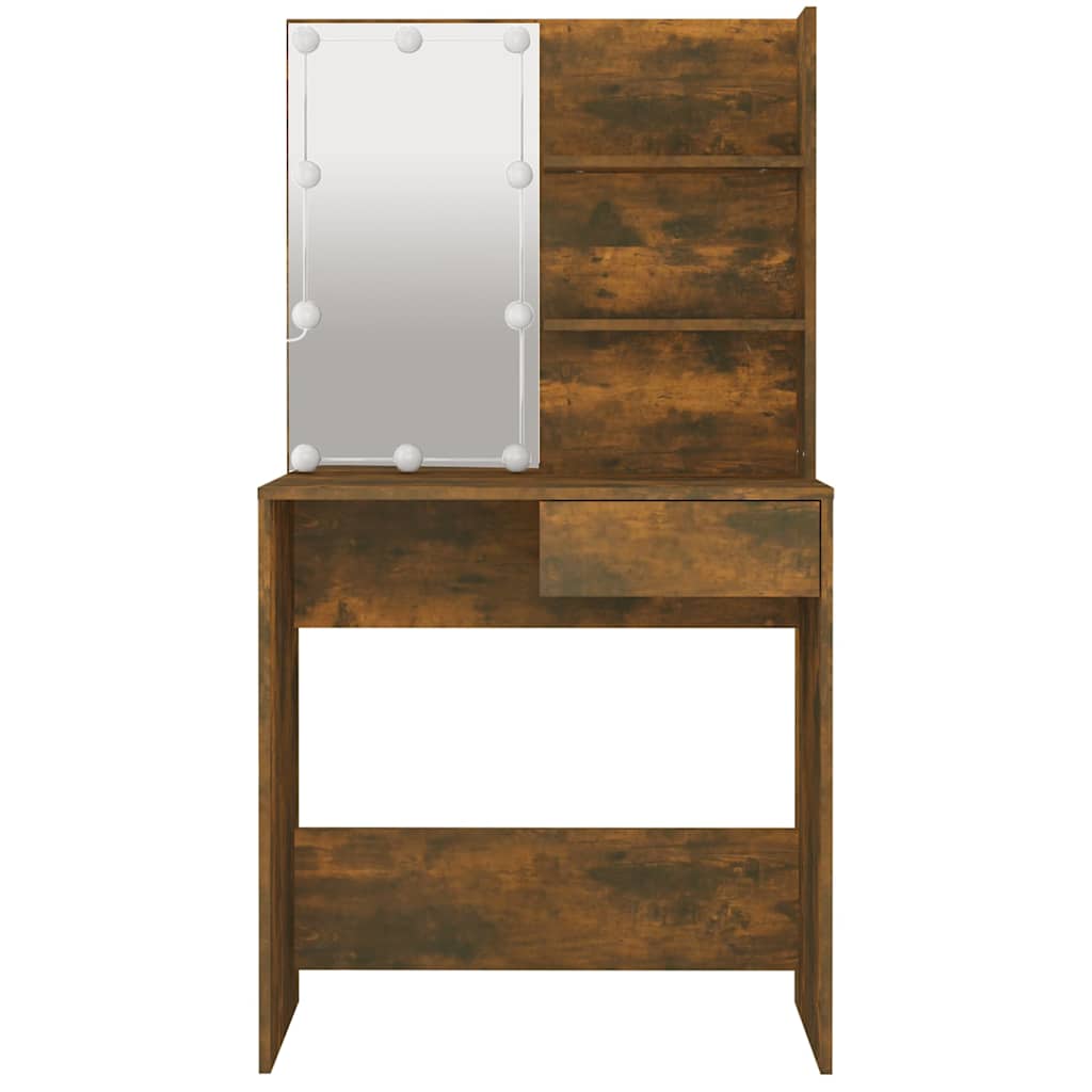 Dressing Table with LED Brown Oak 74,5x40x141 cm