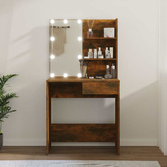 Dressing Table with LED Brown Oak 74,5x40x141 cm