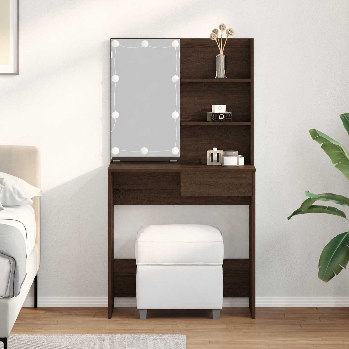 Dressing Table with LED Brown Oak 74,5x40x141 cm