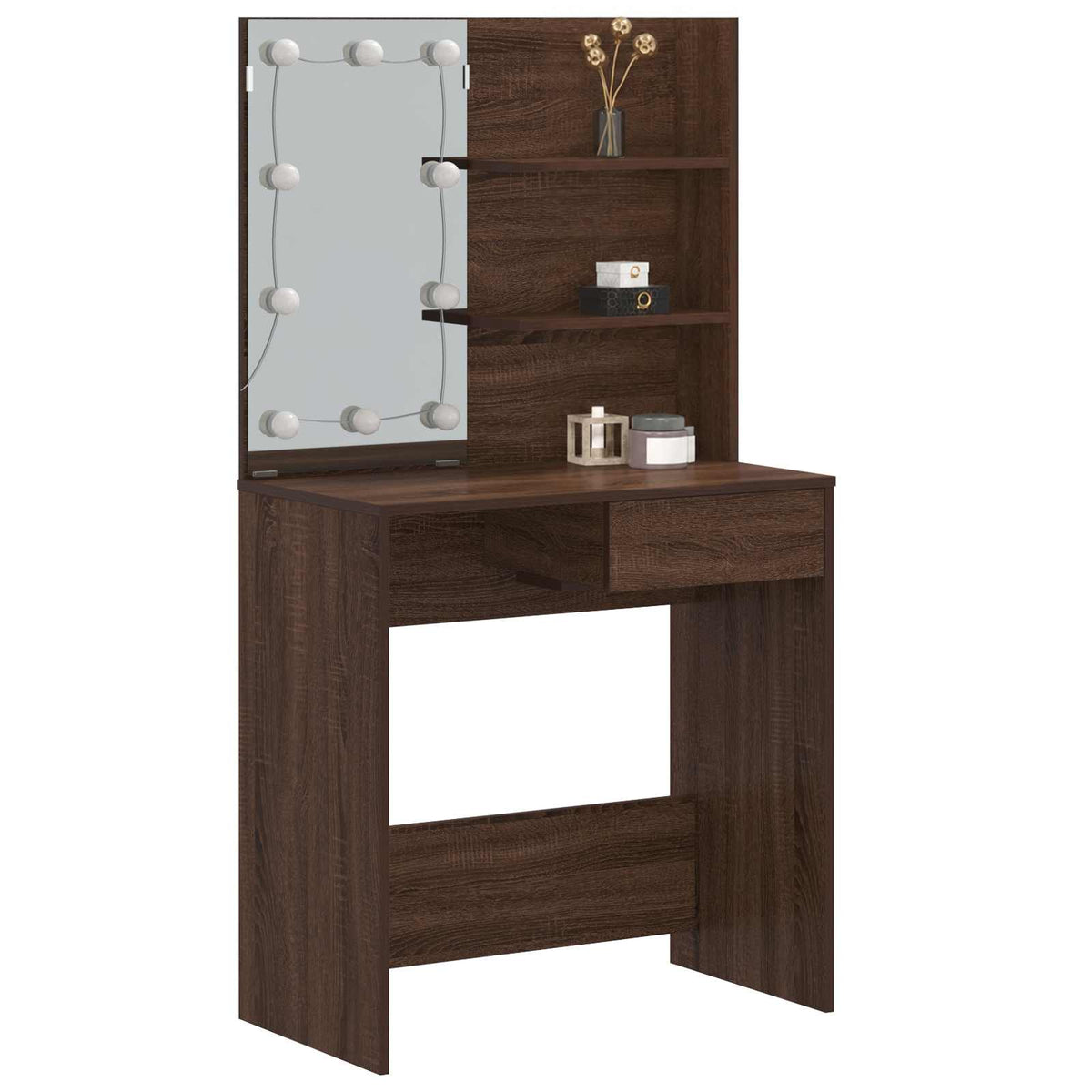 Dressing Table with LED Brown Oak 74,5x40x141 cm
