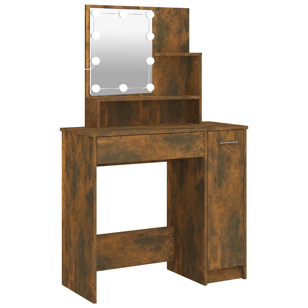 Dressing Table with LED Smoked Oak 86,5x35x136 cm
