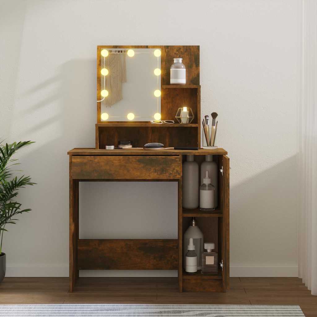 Dressing Table with LED Smoked Oak 86,5x35x136 cm
