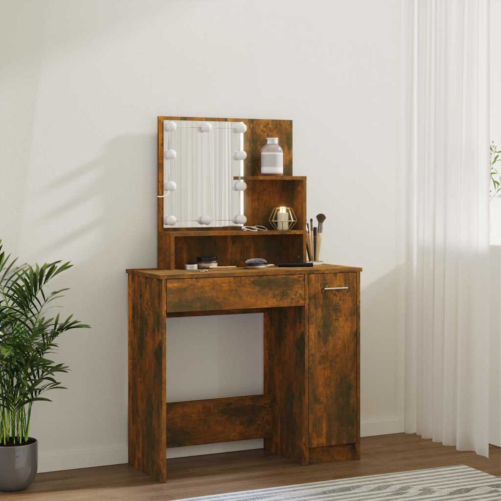 Dressing Table with LED Smoked Oak 86,5x35x136 cm