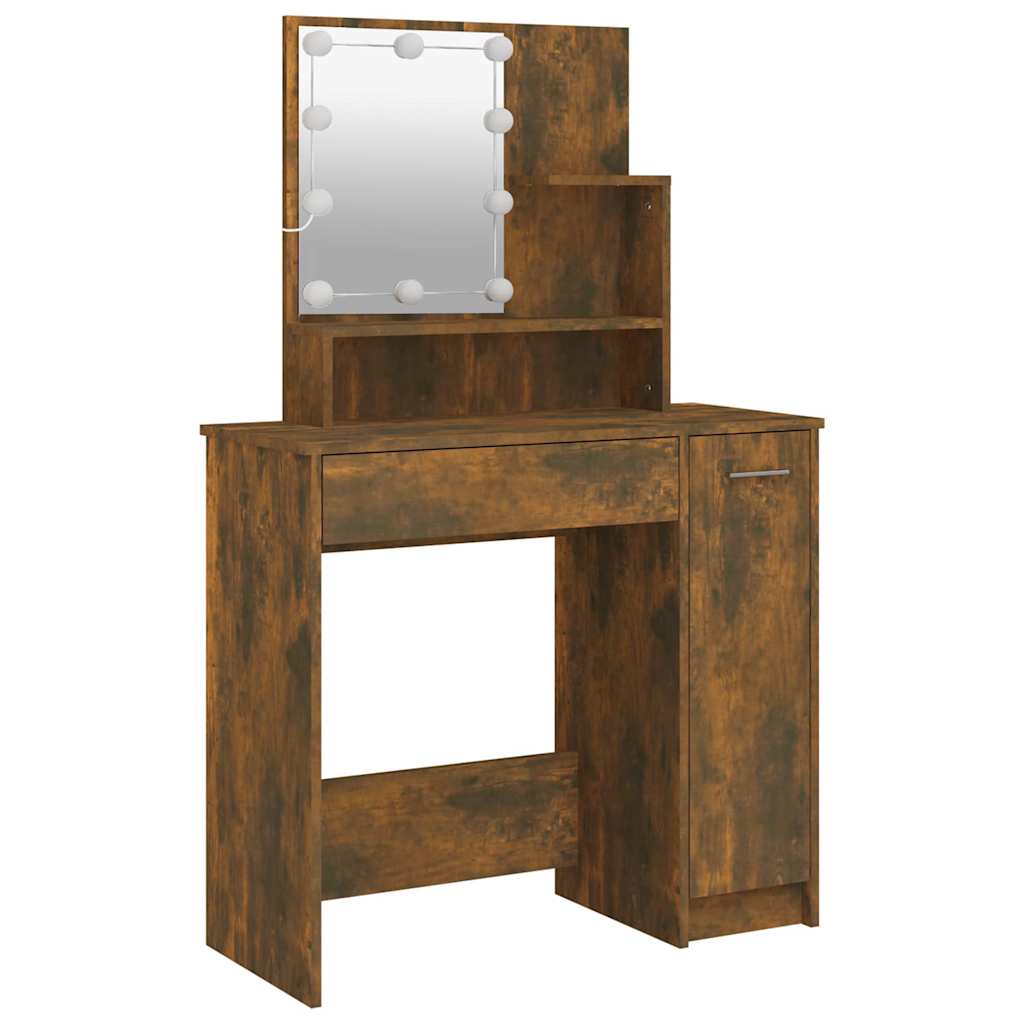 Dressing Table with LED Smoked Oak 86,5x35x136 cm