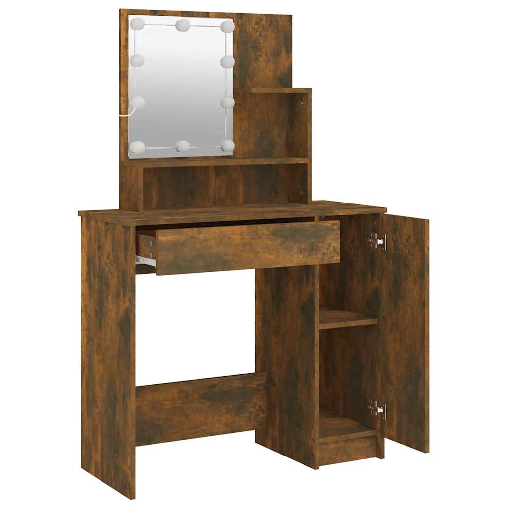 Dressing Table with LED Smoked Oak 86,5x35x136 cm