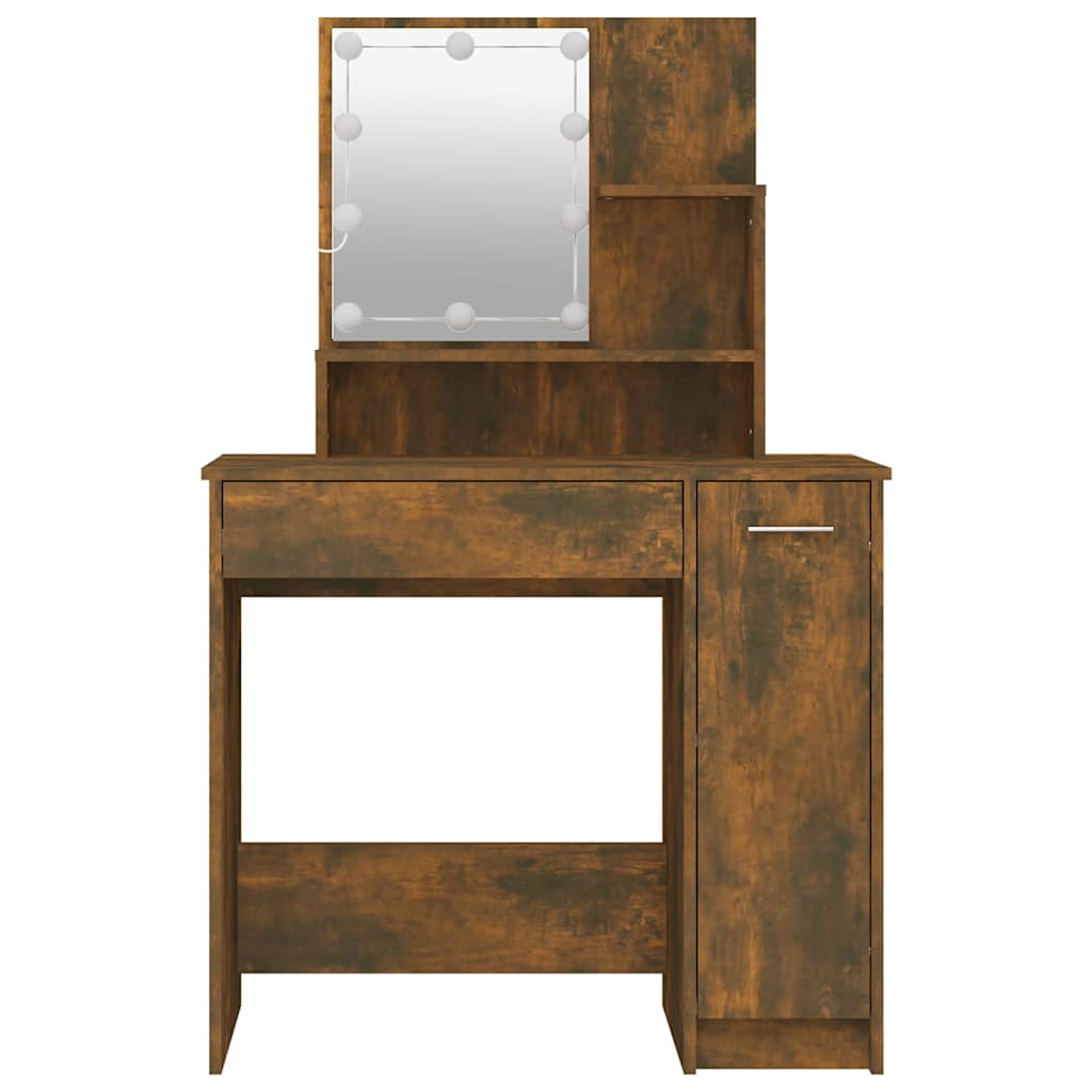 Dressing Table with LED Smoked Oak 86,5x35x136 cm
