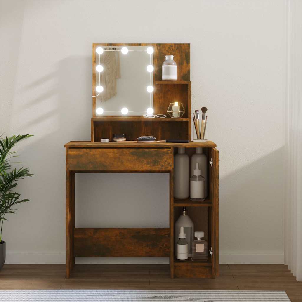 Dressing Table with LED Smoked Oak 86,5x35x136 cm