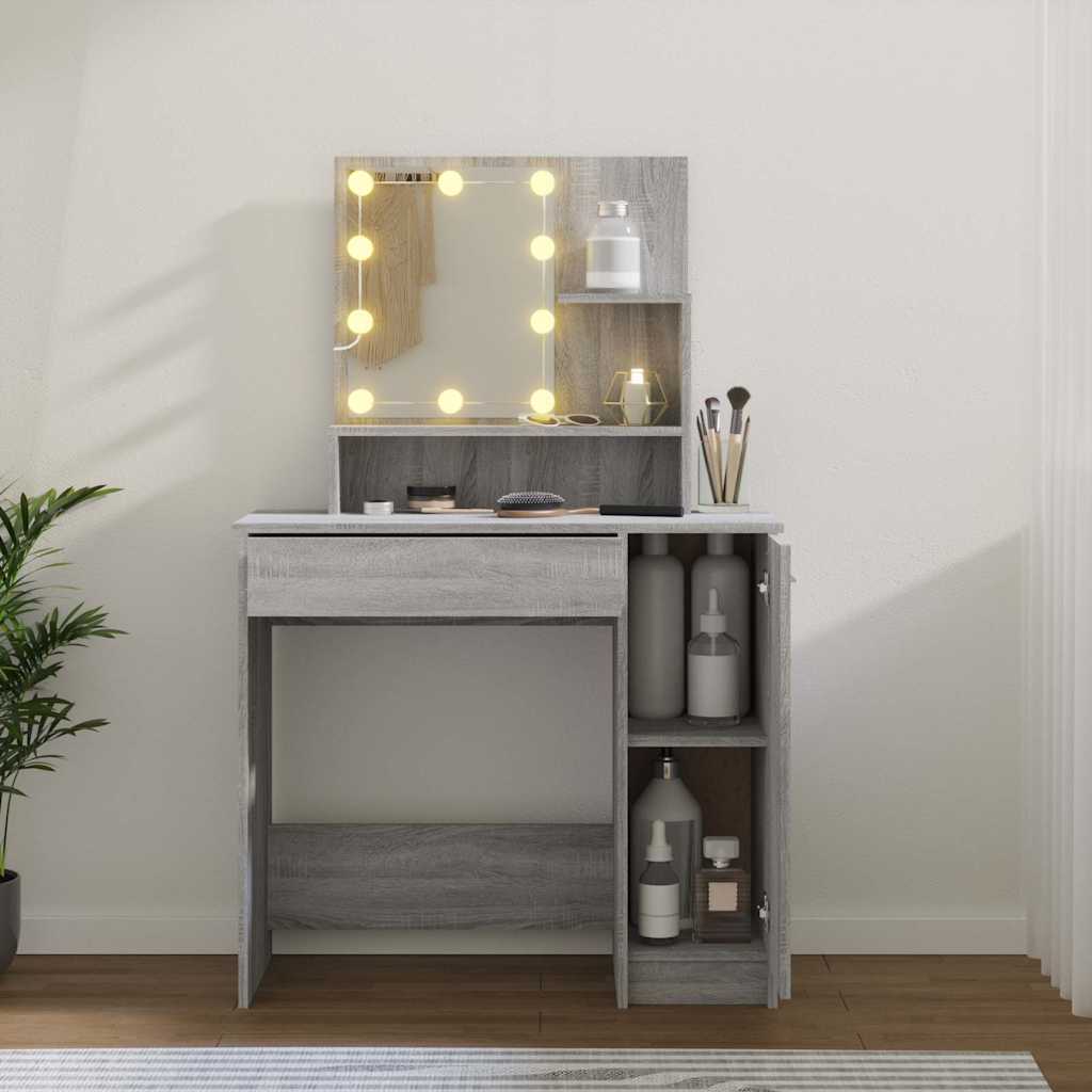 Dressing Table with LED Grey Sonoma 86,5x35x136 cm