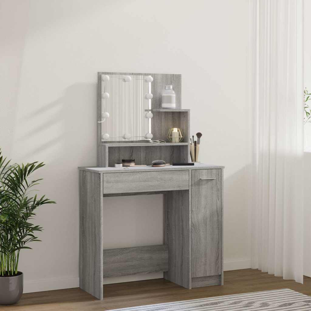 Dressing Table with LED Grey Sonoma 86,5x35x136 cm