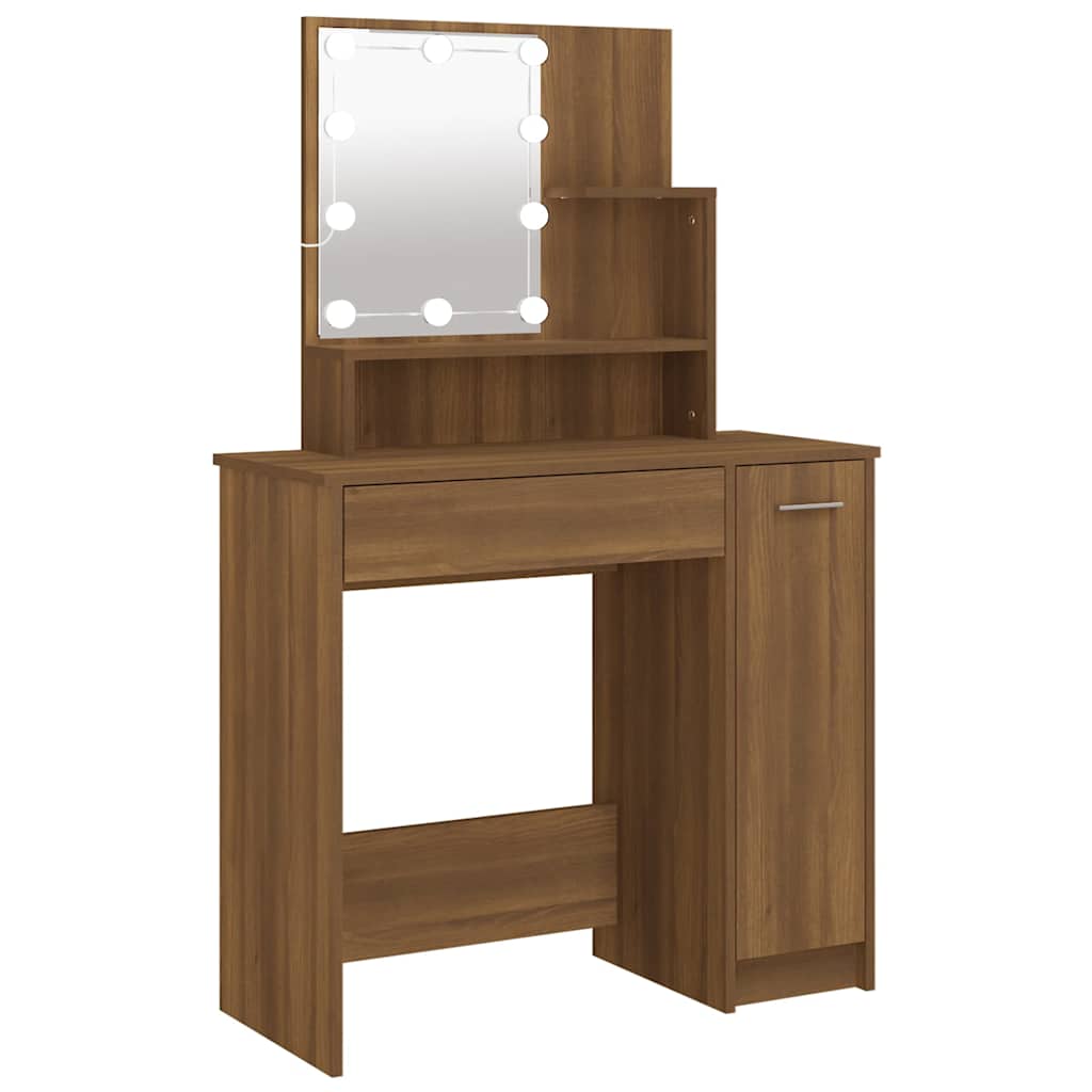 Dressing Table with LED Brown Oak 86,5x35x136 cm