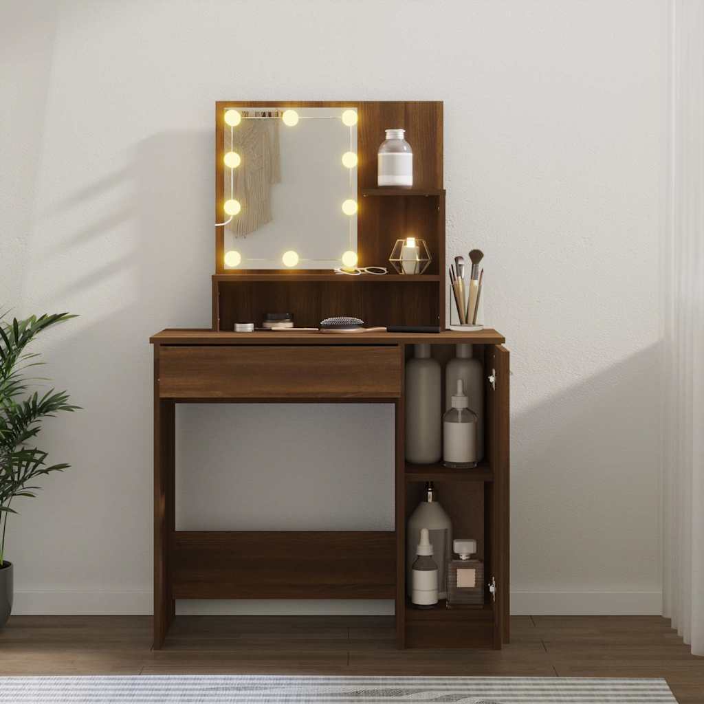 Dressing Table with LED Brown Oak 86,5x35x136 cm