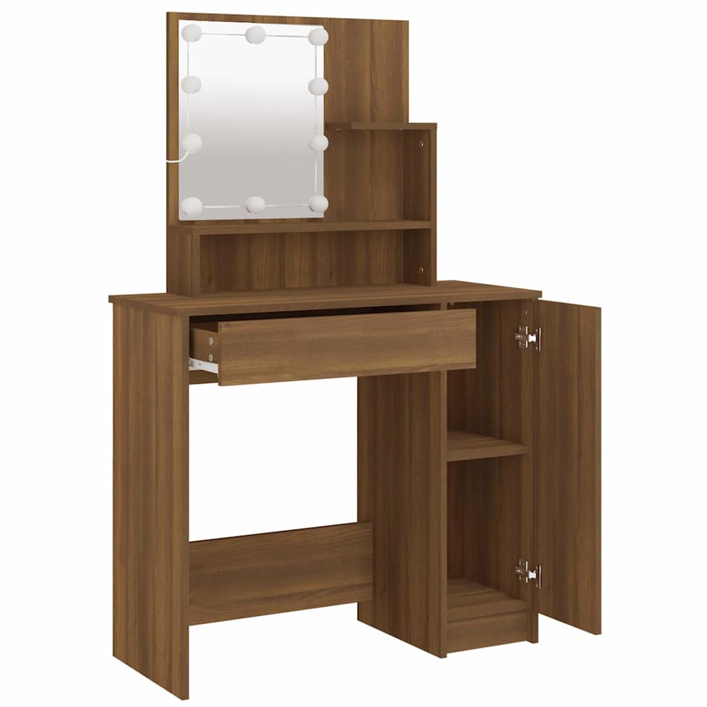 Dressing Table with LED Brown Oak 86,5x35x136 cm