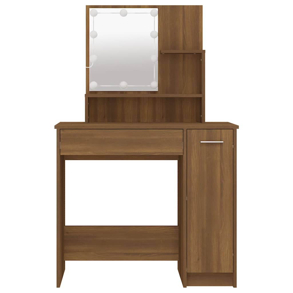Dressing Table with LED Brown Oak 86,5x35x136 cm