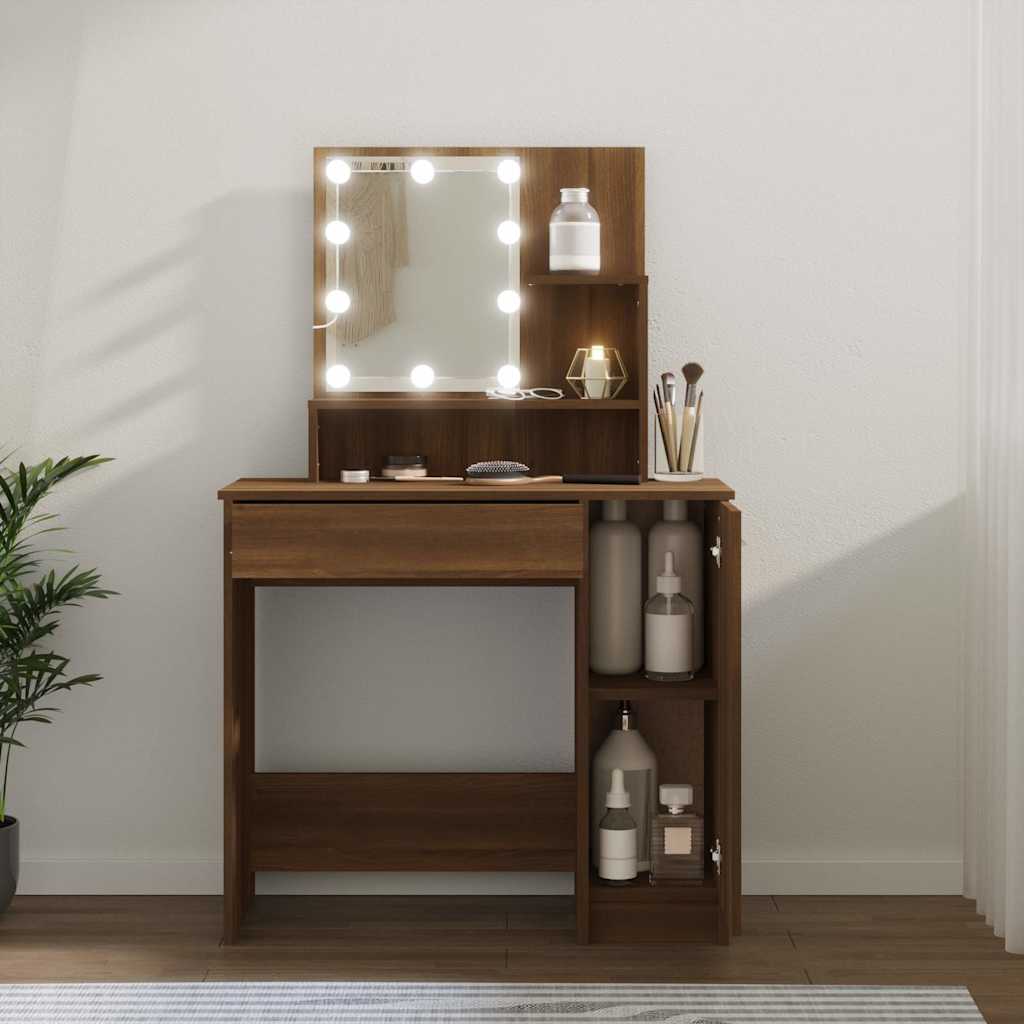Dressing Table with LED Brown Oak 86,5x35x136 cm