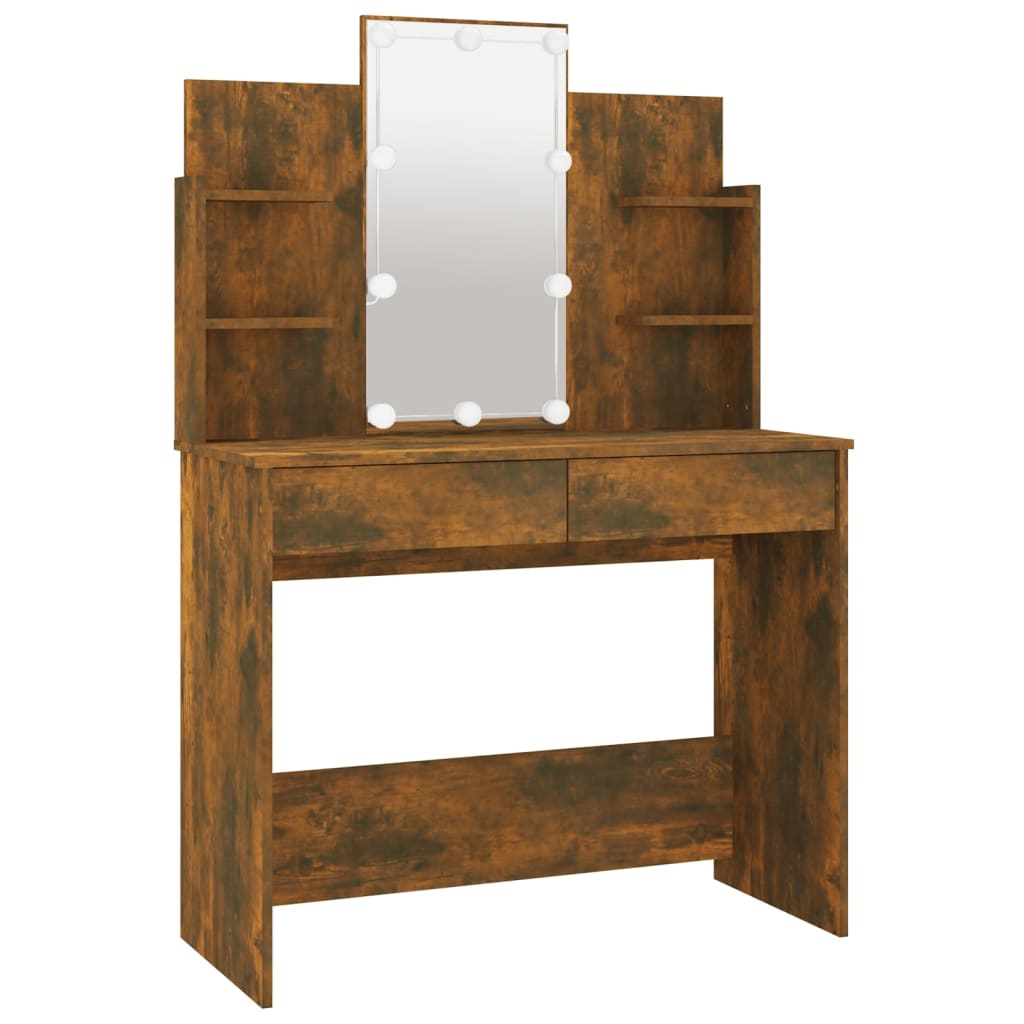 vidaXL Dressing Table with LED Smoked Oak 96x40x142 cm