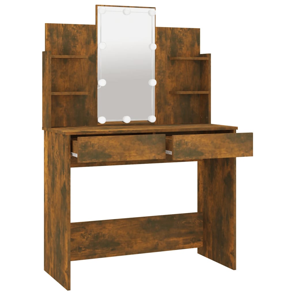 vidaXL Dressing Table with LED Smoked Oak 96x40x142 cm