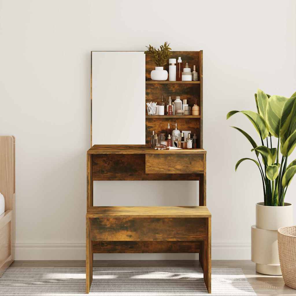 Dressing Table with Mirror Smoked Oak 74,5x40x141 cm
