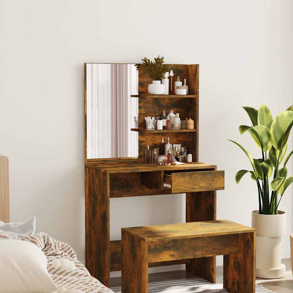 Dressing Table with Mirror Smoked Oak 74,5x40x141 cm