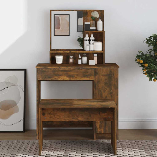 Dressing Table with Mirror Smoked Oak 86,5x35x136 cm